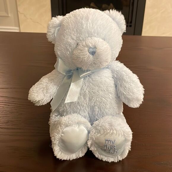 Baby Gund My First Teddy Blue/Bleu 4043950 Excellent Condition 11” long with bow - Picture 1 of 6